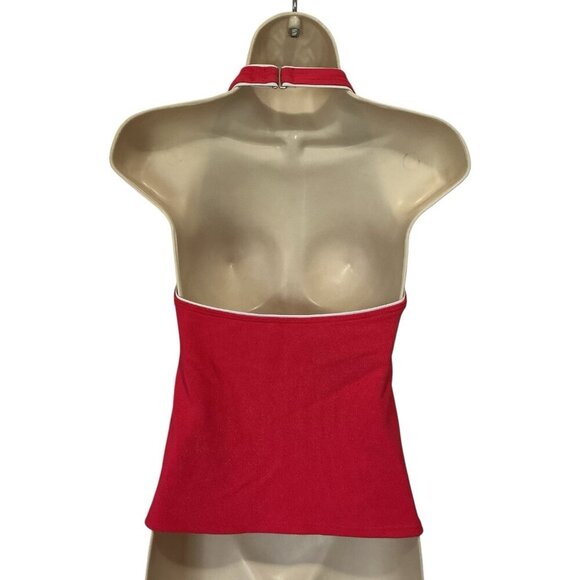 Lands' End Women's Flutter Halter Tankini Top - Coral Size 8 Ribbed Knit Piping - Picture 3 of 6